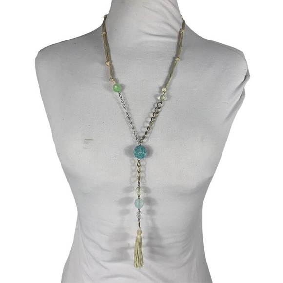 Robert Rose Disco Faceted Beaded Double Knotted Cord Chain Tassel Necklace - Picture 3 of 7